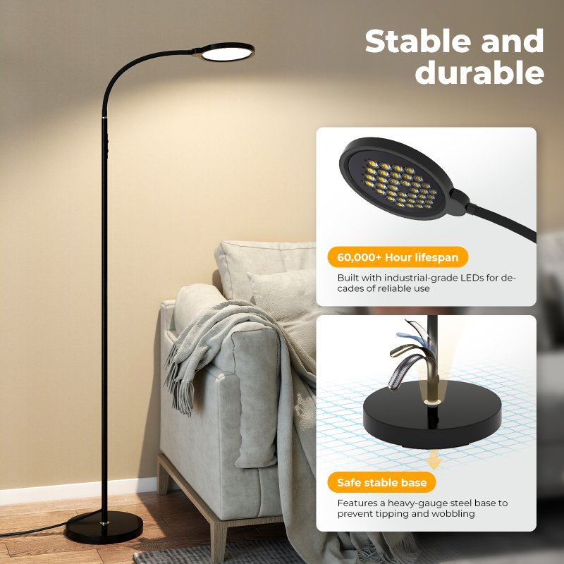 Emitto LED Floor Lamp Dimmable Standard Reading Light Remote Adjustable Angle