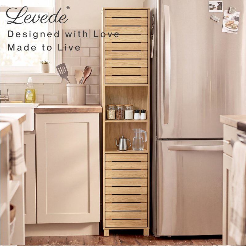 Levede Bathroom Storage Cabinet Hallway Tall Cupboard Adjustable Shelves Oak