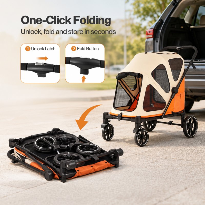 Skylos Dog Pram Stroller Foldable Pet Pushchair with Brake Suspension Orange