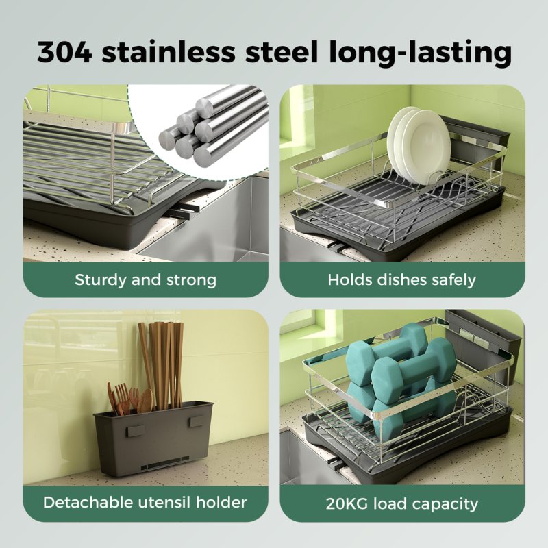 Toque Dish Drainer Drying Rack Stainless Steel Plate Cutlery Holder Drip Tray