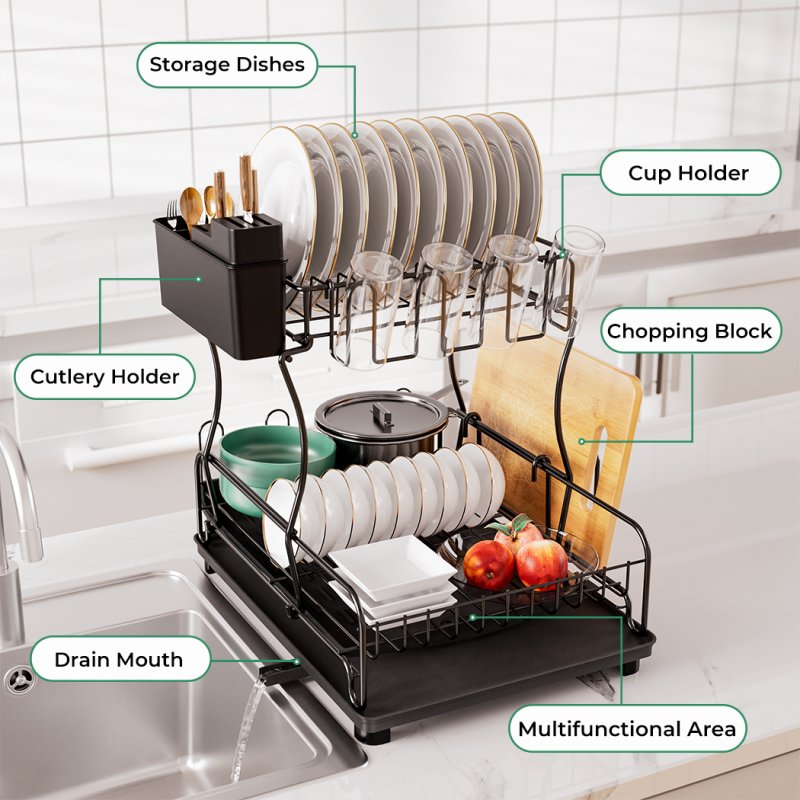 TOQUE Kitchen Dish Drainer Rack Extendable
