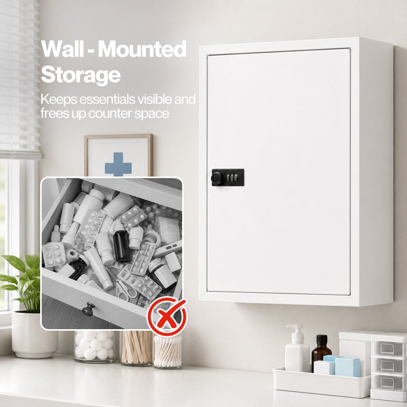 Levede Medicine Cabinet Lockable Storage Box Wall Mounted Metal Home White