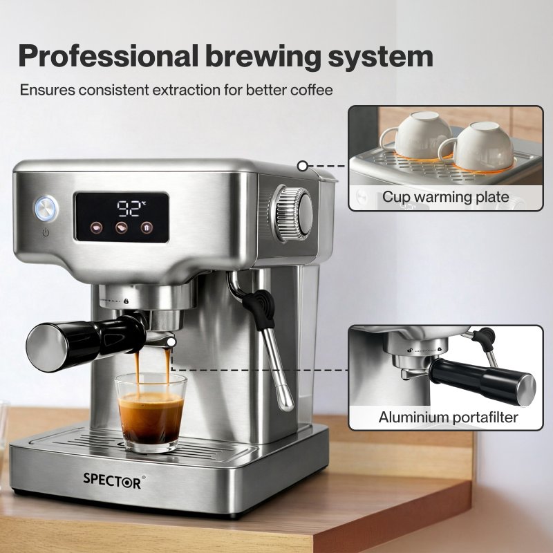 Spector Ultra Espresso Machine with LCD Display, Barista Coffee Machine