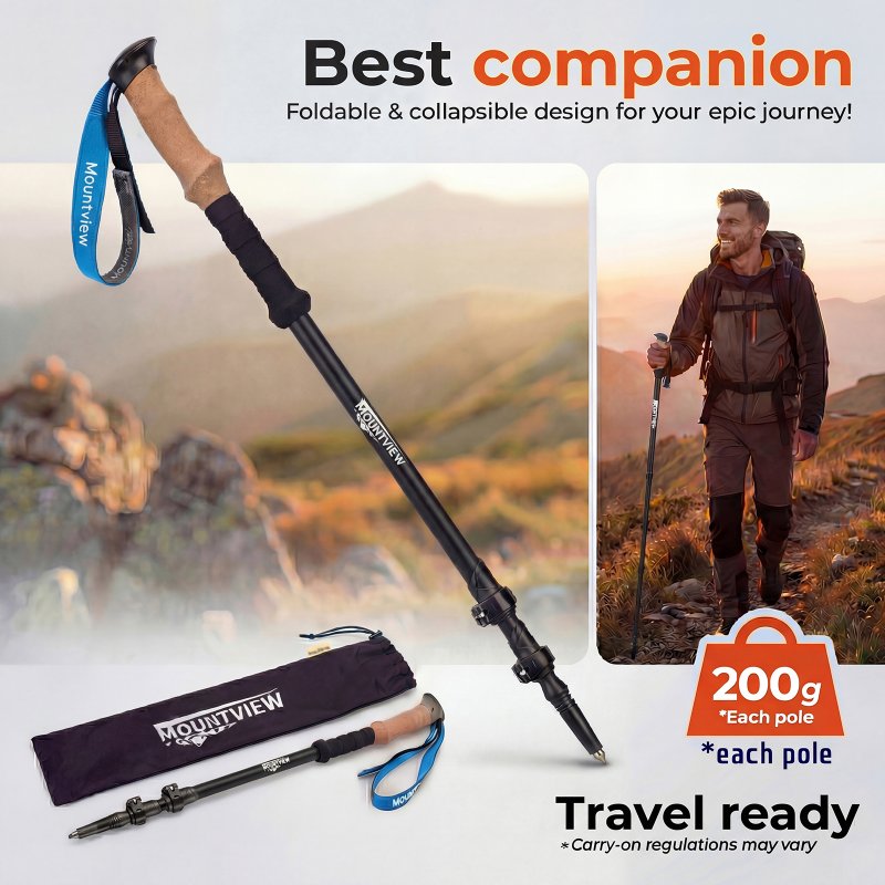 Mountview Trekking Poles Carbon Fibe Lightweight Hiking Sticks 2PC Black