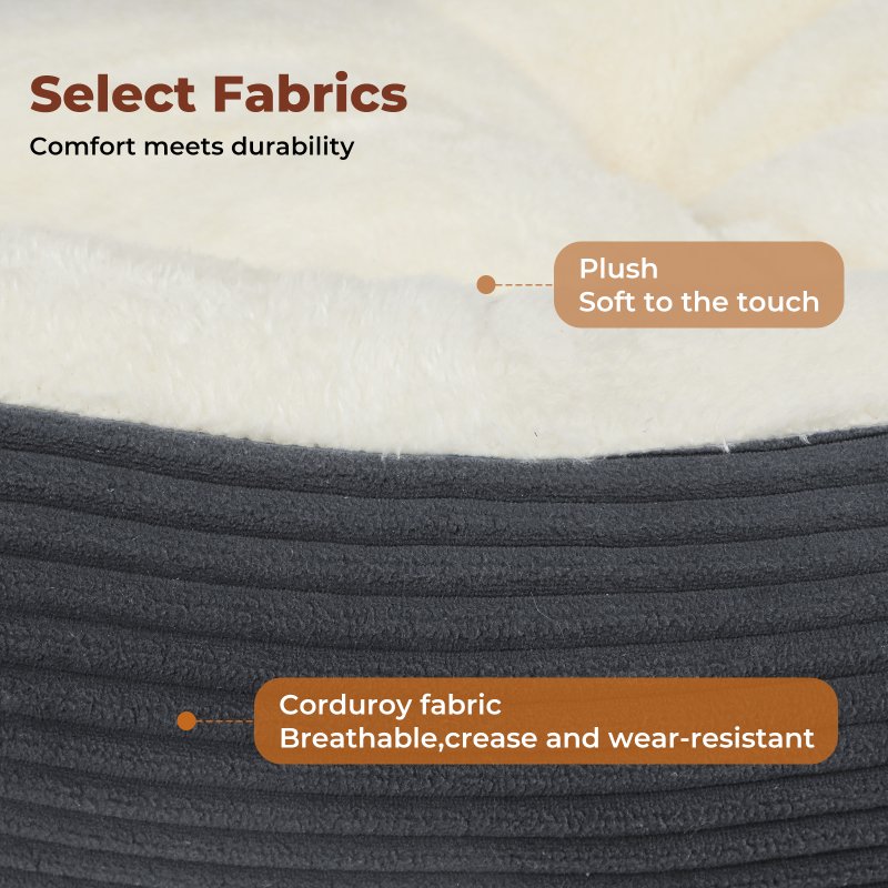 Skylos Dog Bed Luxury Soft Washable Puppy Cat Cushion Mattress Corduroy Grey L