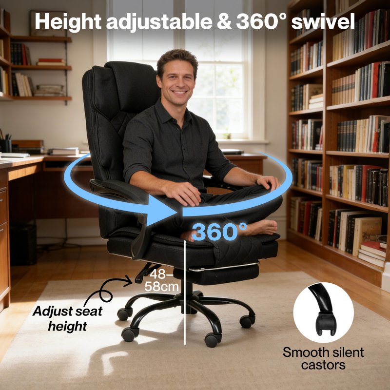 Levede Office Chair with Footrest Linen Fabric High Back Swivel 135?? Reclining