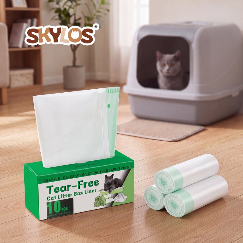 Skylos Cat Litter Bags XL Drawstring Heavy Duty 30 Pack 3 Rolls Easy Seal HDPE