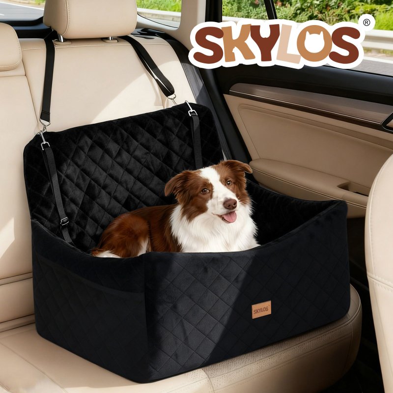 Skylos Dog Booster Car Seat Travel Carrier Bed Basket for Pet up to 55lbs Black
