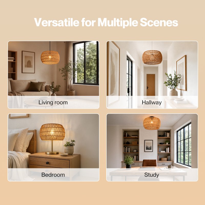 Emitto Lamp Shade Boho Paper Rope Light Shade Metal Frame for Bedroom Yellow