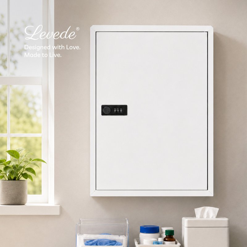 Levede Medicine Cabinet Lockable Storage Box Wall Mounted Metal Home White
