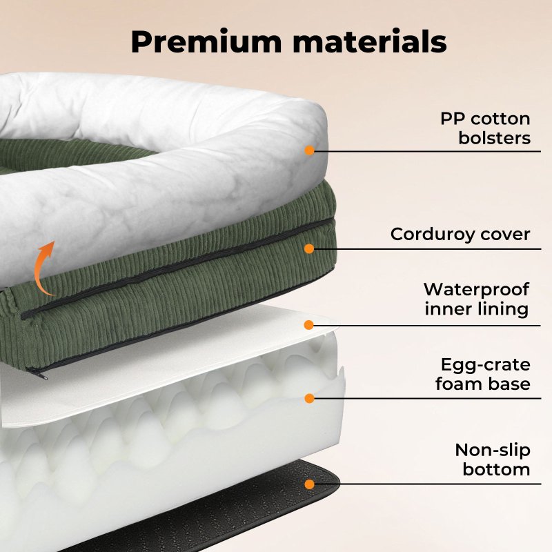 Pet Bed Orthopedic Small Dog Washable Waterproof Corduroy Wear Resistant Green