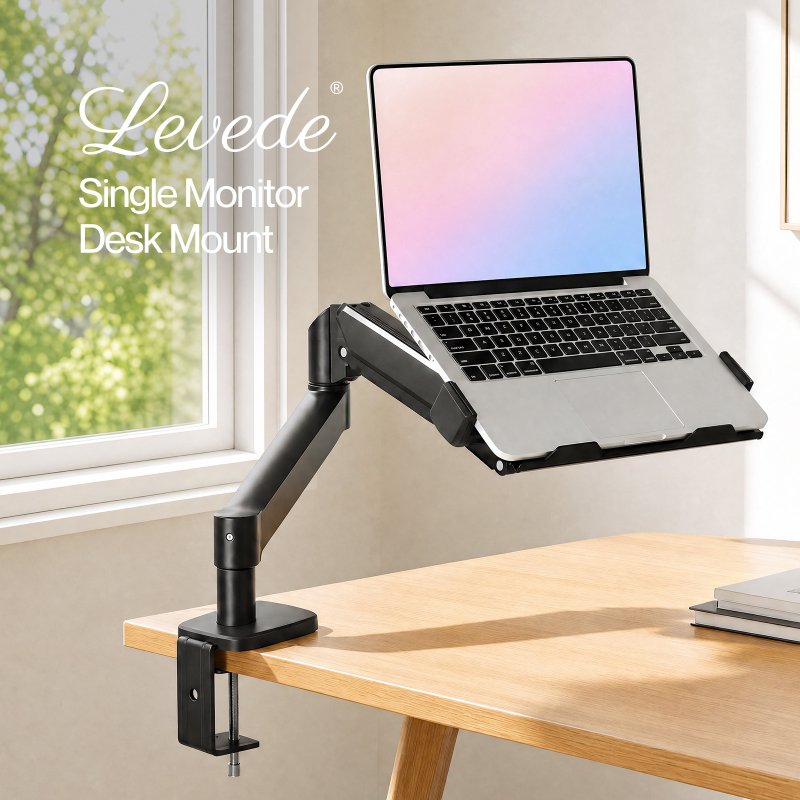 Levede Single Monitor Arm Tray Laptop Stand Adjustable Gas Desk Mount Black