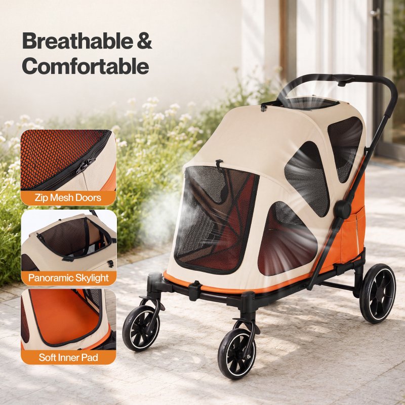 Skylos Dog Pram Stroller Foldable Pet Pushchair with Brake Suspension Orange