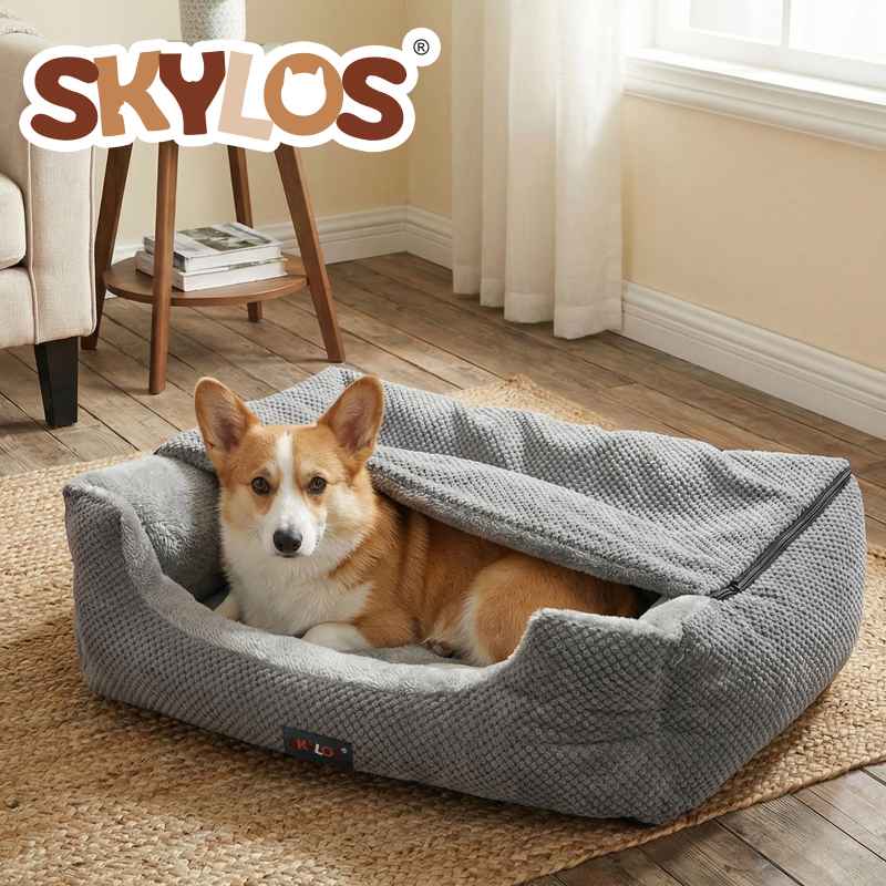 Skylos Large Dog Bed Pet Cave Bed Article Fleece Soft Washable Removable Blanket