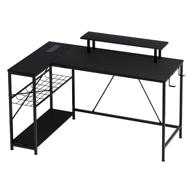 Levede L-Shaped Gaming Desk Computer Table with RGB Lights Power Outlets 132.5CM