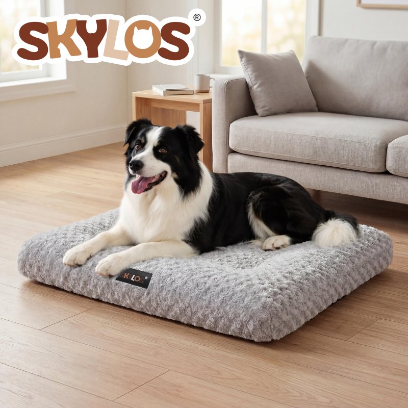 SKYLOS Plush Dog Bed Soft Rose Velvet Non-Slip Pet Crate Keneel Mattress Mat XL