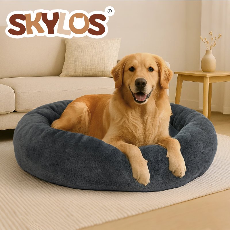 Skylos Dog Bed Donut Cushion Calming Anti Anxiety Large Pet Beds Washable Plush