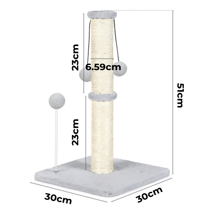 Skylos 51cm Cat Scratching Post Strong Natural Sisal Heavy Duty Base with Ball