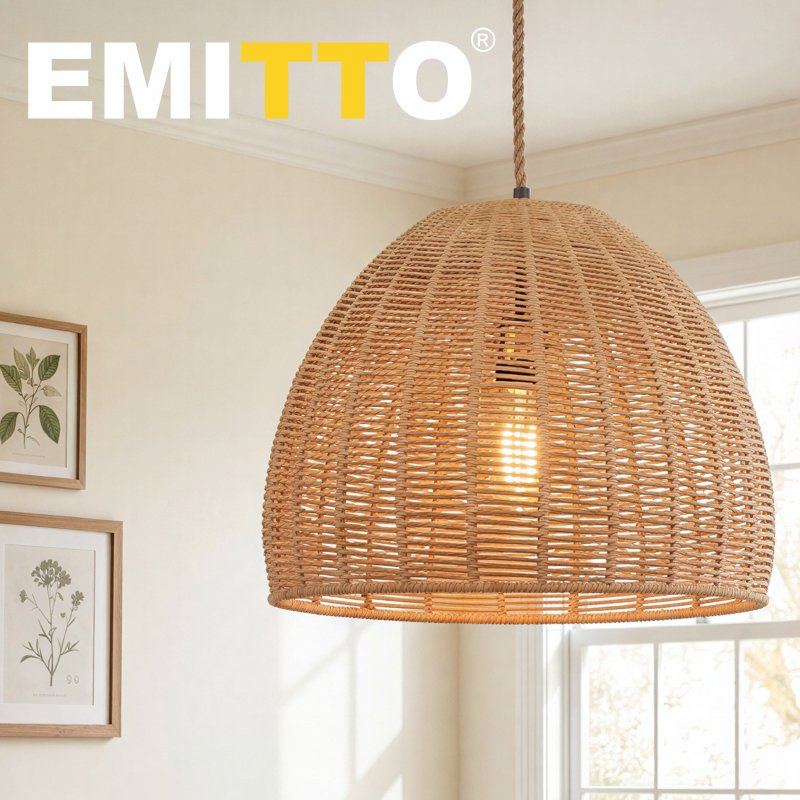 Emitto Ceiling Light Shade Pendant Woven Lampshade Natural Lightshade Easy Fit