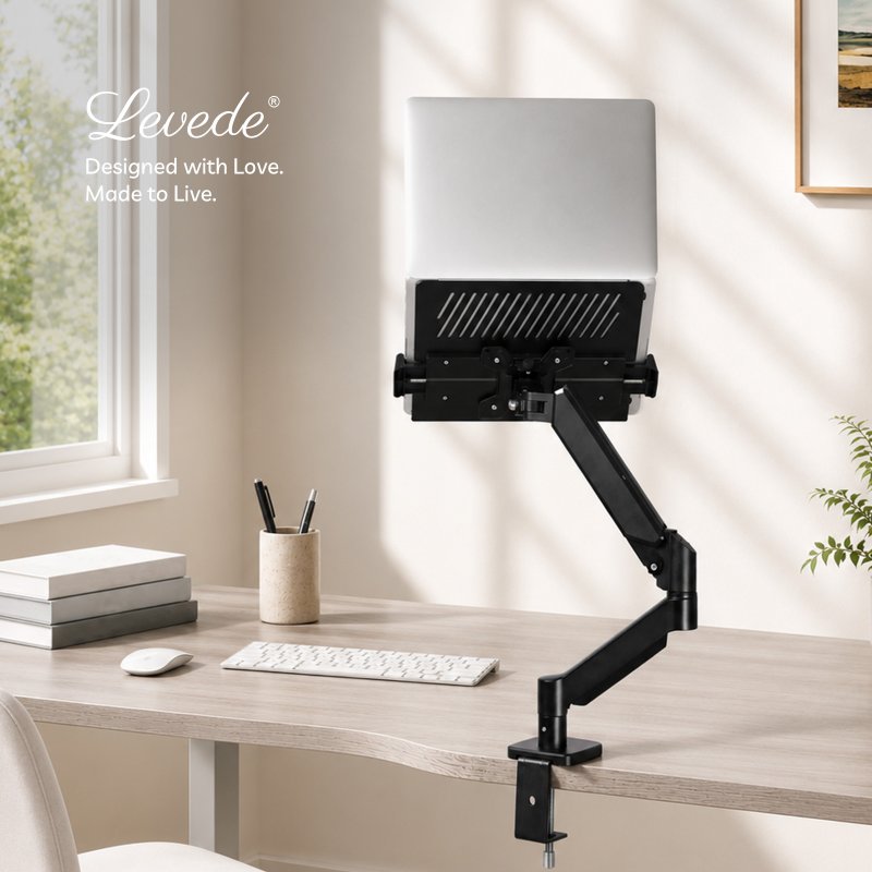 Levede Single Monitor Arm Tray Laptop Stand Adjustable Gas Desk Mount Black