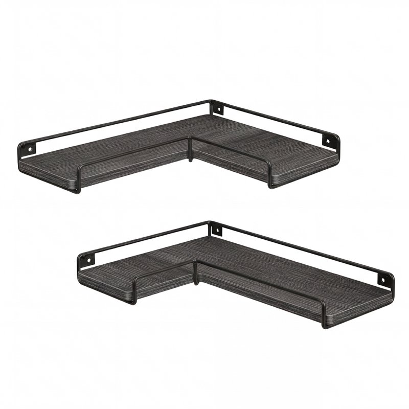 Levede Floating Shelves Set of 2 L-Shaped Corner Shelves Wall Mounted Black