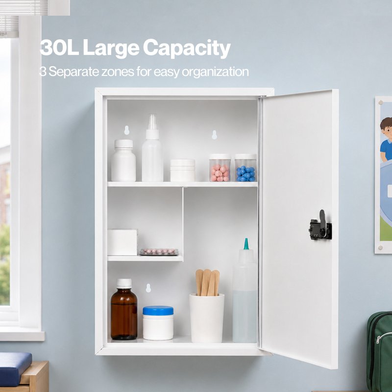 Levede Medicine Cabinet Lockable Storage Box Wall Mounted Metal Home White