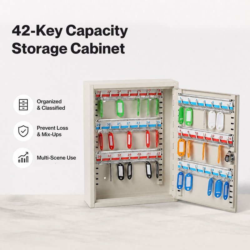 Levede Key Safe Cabinet 42-Key Steel Wall Mounted Lock Box With Labels White
