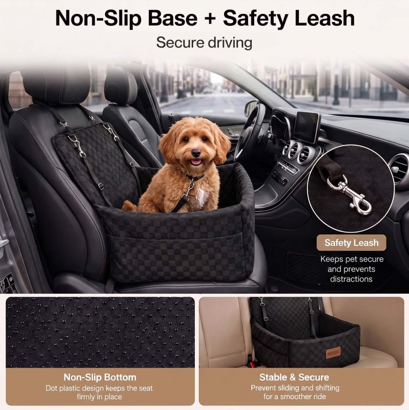 Skylos Large Dog Car Seat Booster Dual-Sided Plush Cool Bed Washable Black