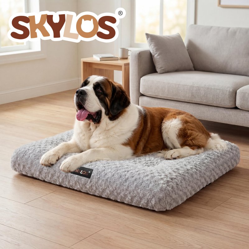 SKYLOS Large Dog Bed Plush Soft Rose Velvet Non-Slip Pet Crate Keneel Mat 4XL