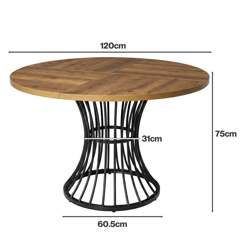 Levede Round Dining Table for 4-6 People 30mm MDF Metal Base Kitchen Brown