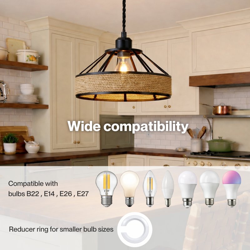 Emitto Modern Ceiling Pendant Light Shade Industrial Hemp Rope Lamp Shade 30cm