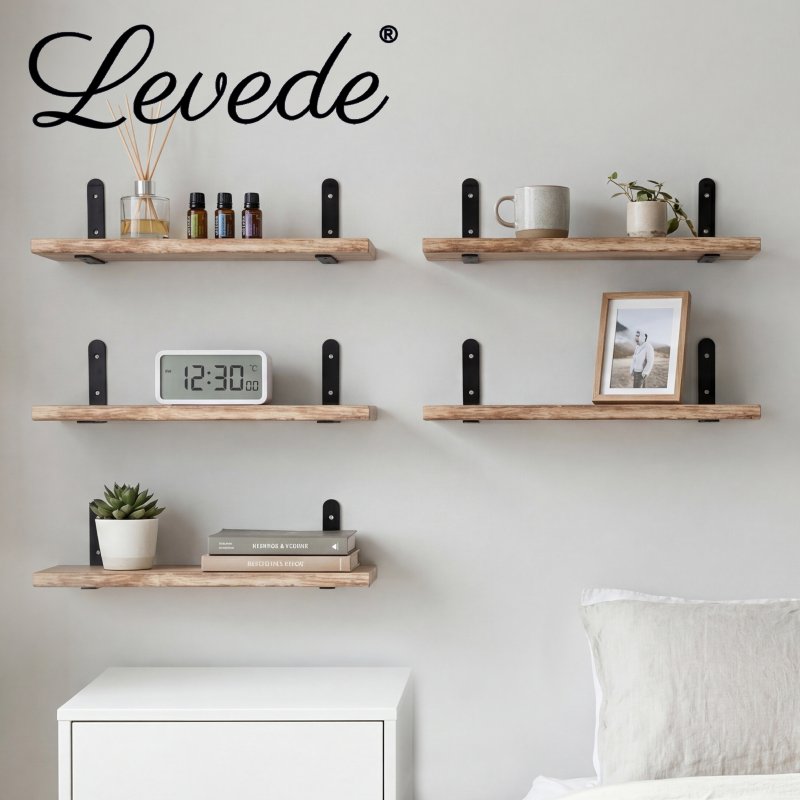 Levede Floating Shelves Wood Wall Mounted Shelf Rustic Set of 5 Light Brown