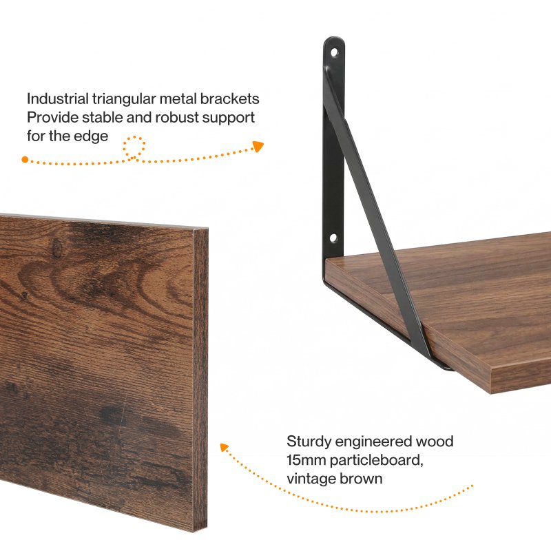 Levede Floating Shelves Wall Wood Rustic with Brackets Vintage Brown Set of 3