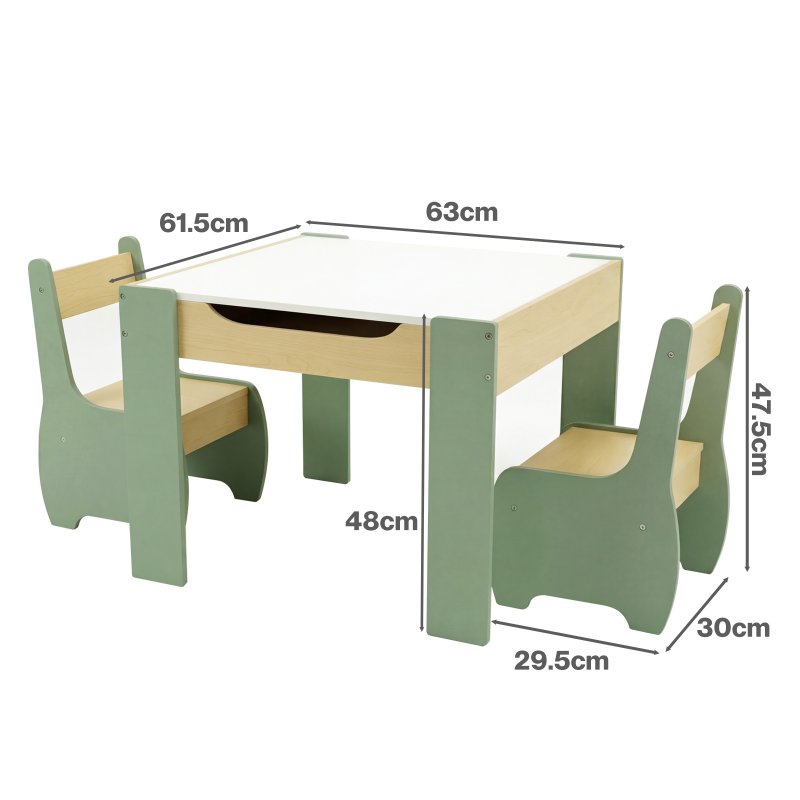 Levede Kids Table and Chair Sets 3-in-1 Study Toy Storage MDF Safe Design Green