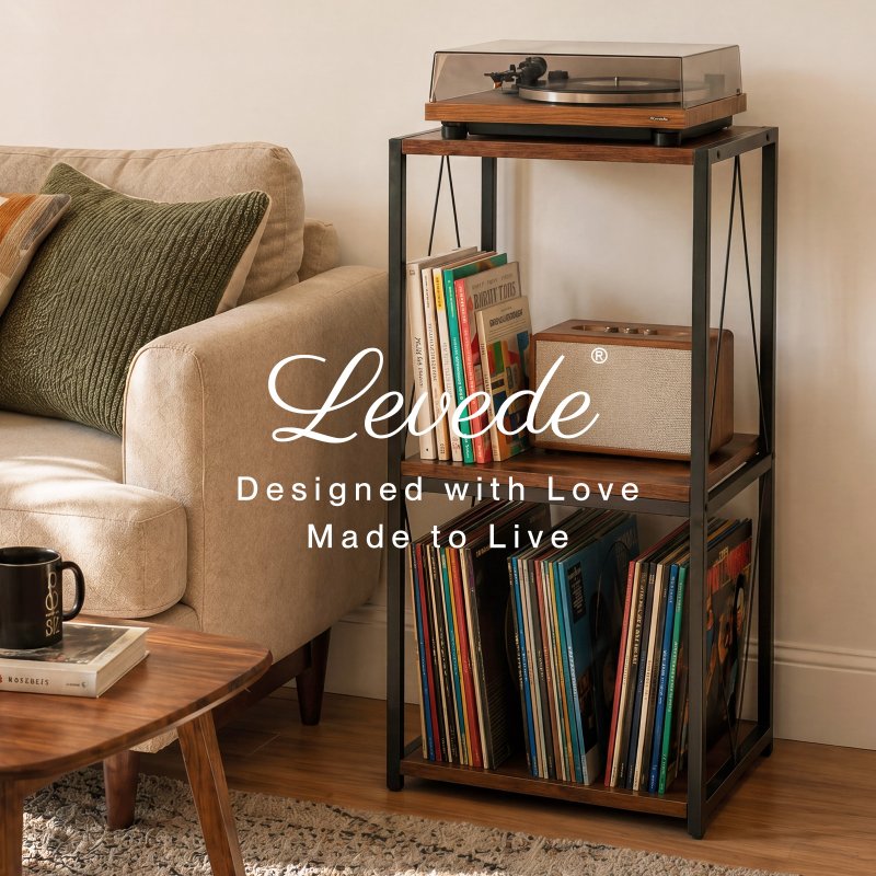 Levede Retro Record Player Stand 3 Tier Storage for Vinyl Records Brown