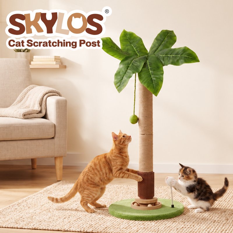 Skylos Cat Scratching Post Palm Tree Cat Scratcher With Brush Toy Indoor Green