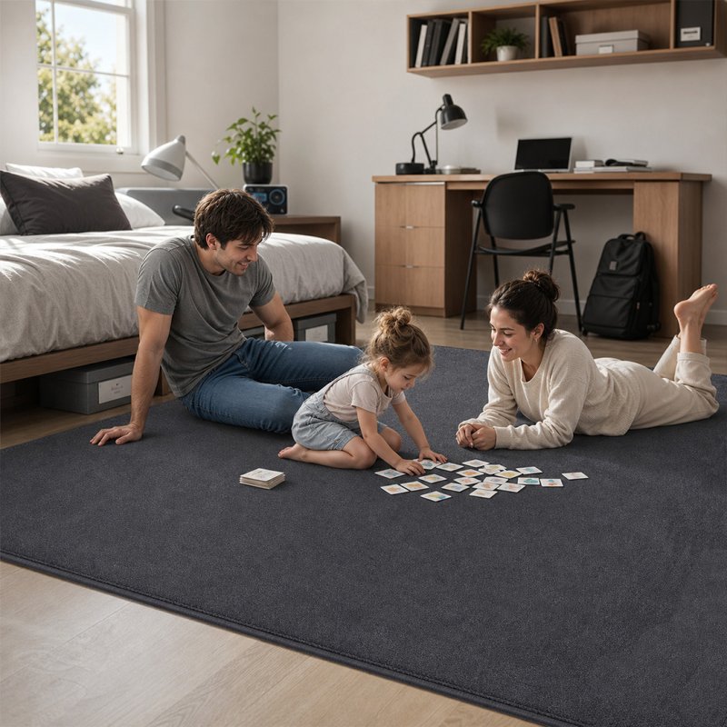 Marlow Rugs Living Room? Faux Wool Carpet Rebound Foam Non Slip Washable Grey