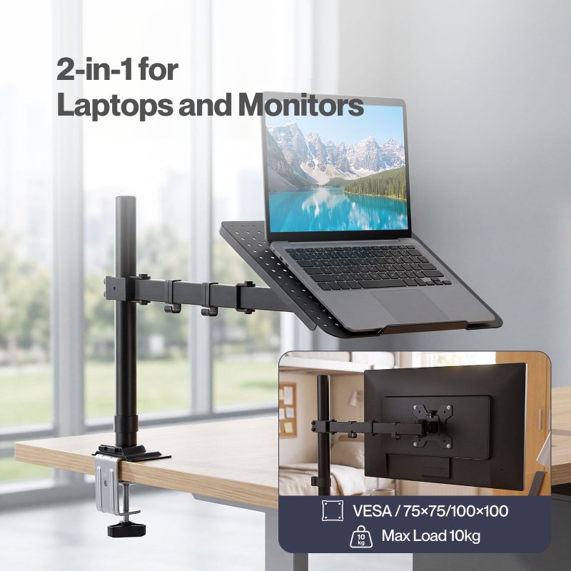 Levede Laptop Desk For? Adjustable Riser With Rotatable Monitor Mount Black