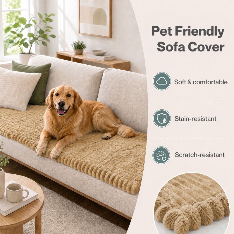Marlow Corduroy Sofa Cover Pet Friendly Non Slip Washable 70 x 180cm Light Camel