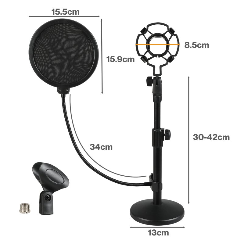Levede Desktop Microphone Stand Adjustable Mic Clip Desk Pop Filter Shock Mount