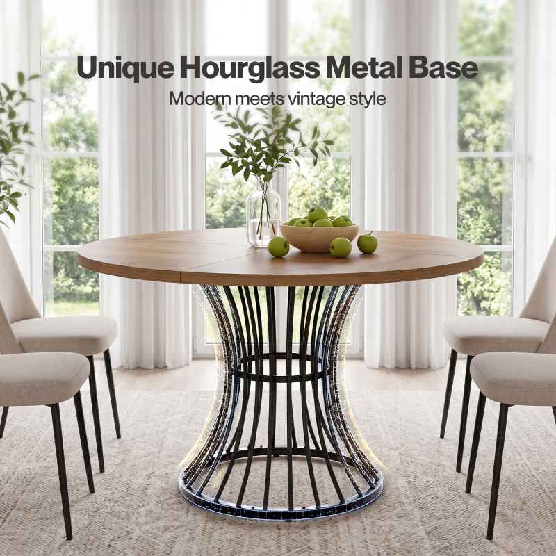 Levede Round Dining Table for 4-6 People 30mm MDF Metal Base Kitchen Brown