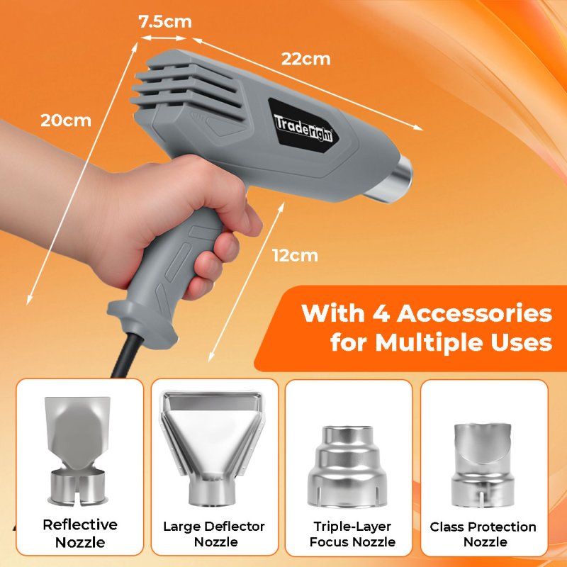 Traderight 2000W Heat Gun Hot Air Blower 2 Temperature Paint Remover 4 Nozzles