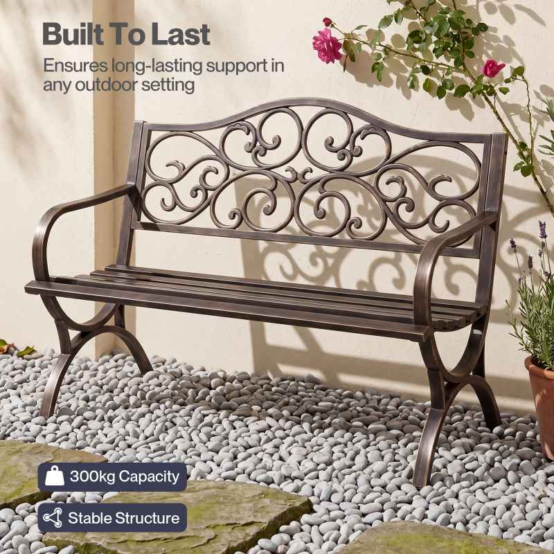 Levede Garden Bench,Outdoor Bench,300kg Metal,Floral Pattern Bronze