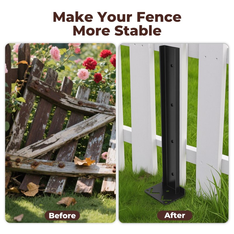 Traderight Fence Post Repair Stakes Kit Powder-Coated Metal Garden Fence Support