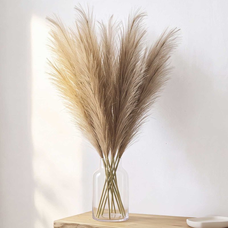 Santaco Pampas Grass Artificial 3Pcs 116cm Handcrafted Faux Silk Vase Brown