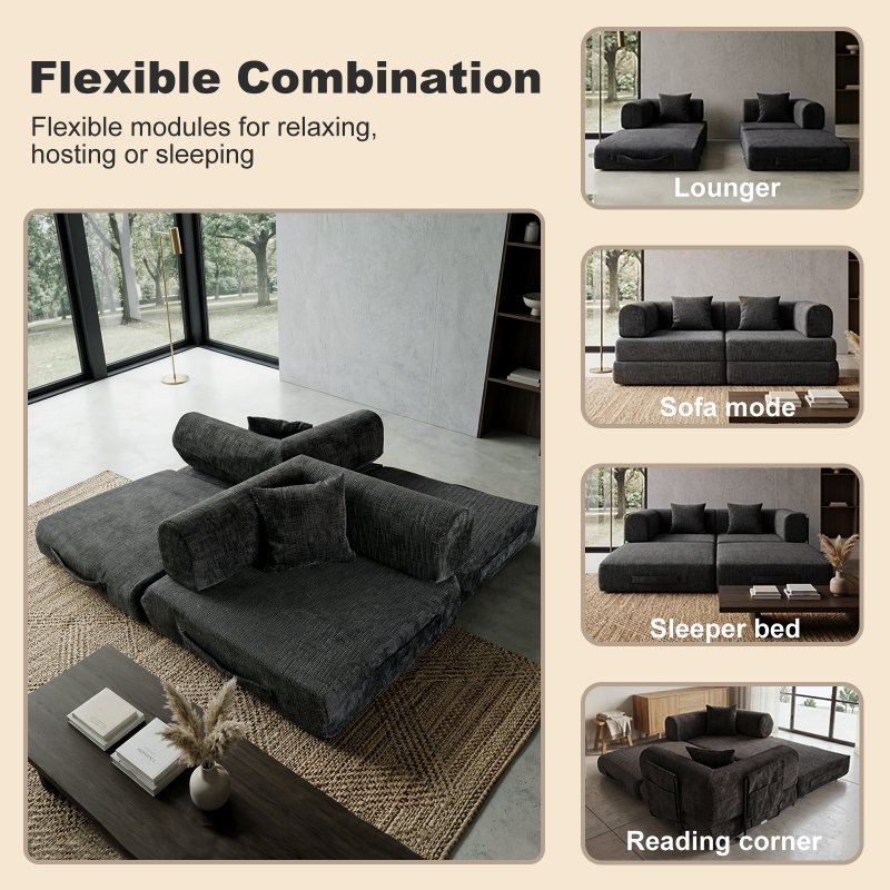 Levede Modular Sofa Bed 3 Seater Convertible Couch Oversize Folding Floor Bed