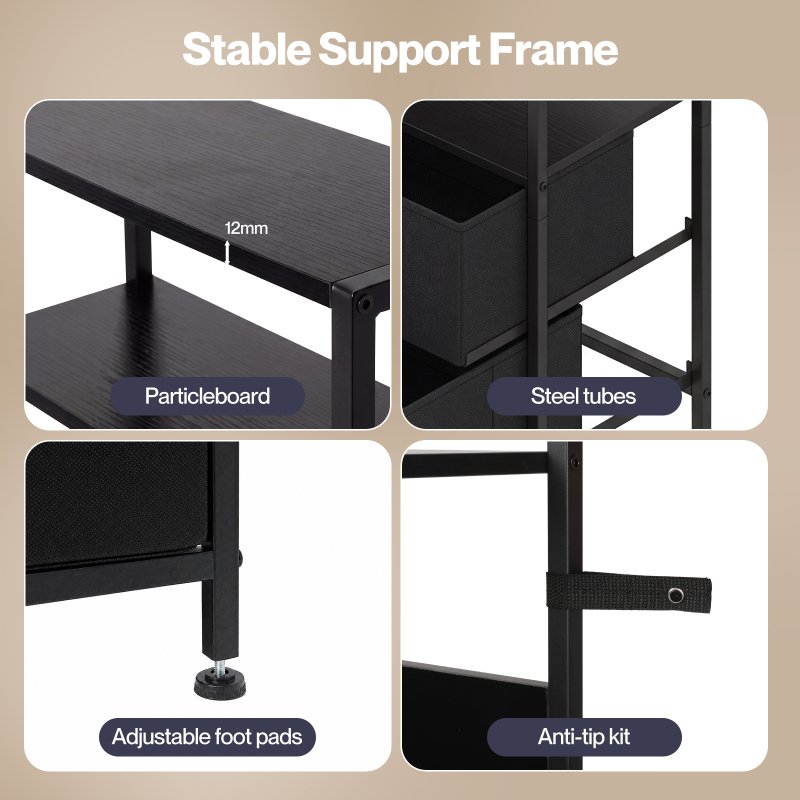 Levede Bedside Table with Charging Station,LED Light 2 Drawers Storage Black