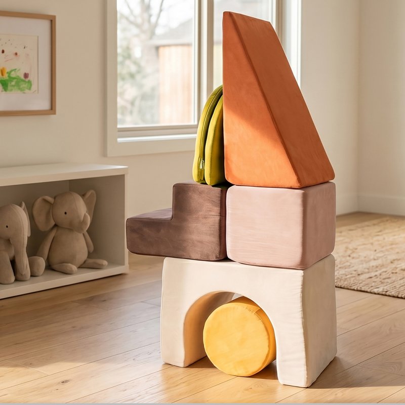 Dekko Soft Play Set Foam Blocks Baby Climbing Blocks Vellum Suede Multi-Colour