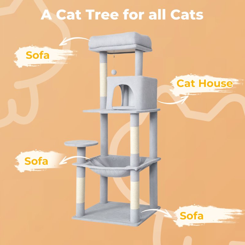 Skylos 143cm Cat Tree Multilevel Scratching Post Climbing Tower Activity Centre
