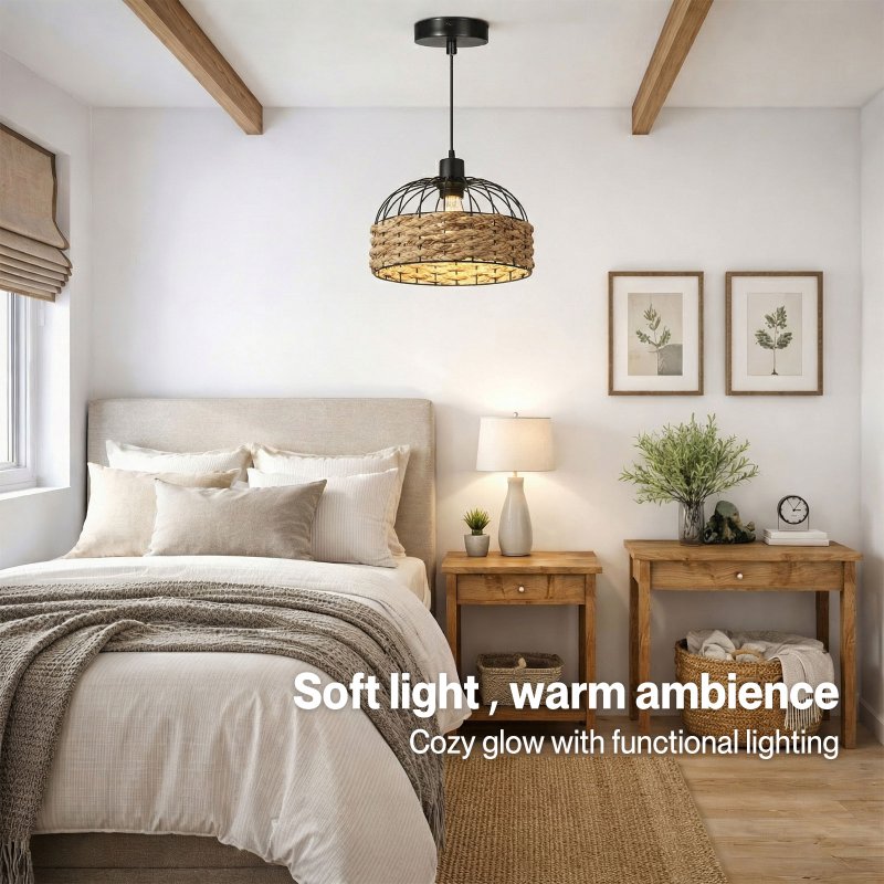 Emitto Modern Ceiling Pendant Light Shade Rattan Style Woven Lamp Shade 25cm